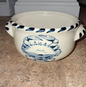 Doris Designs Blue Crab Bay Company hand painted crab soup bowl, ceramic